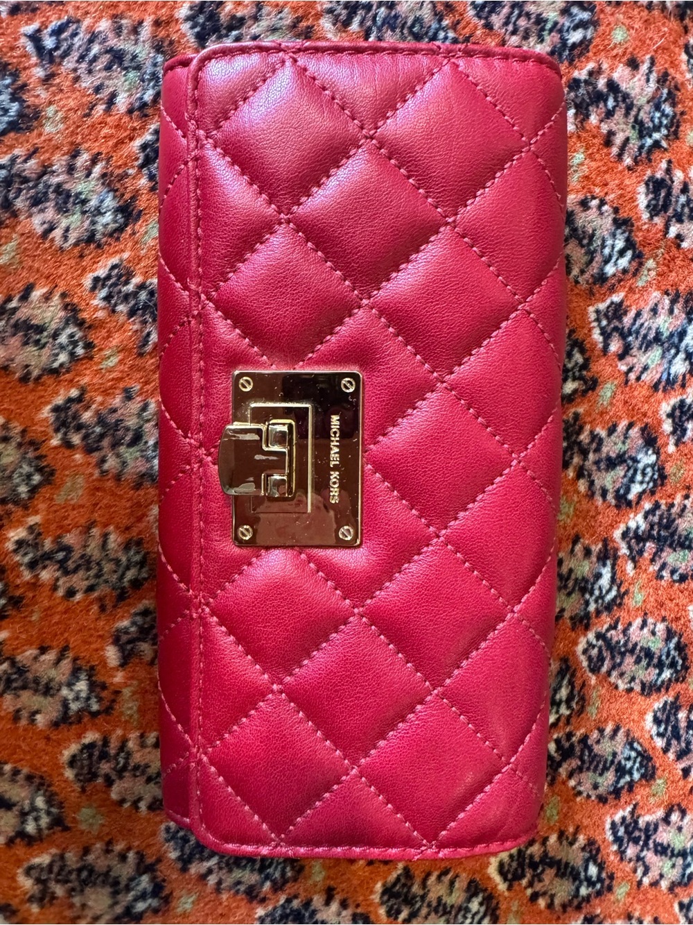 Michael Kors Quilted red-Fuchsia Leather Wallet with Gold Hardware